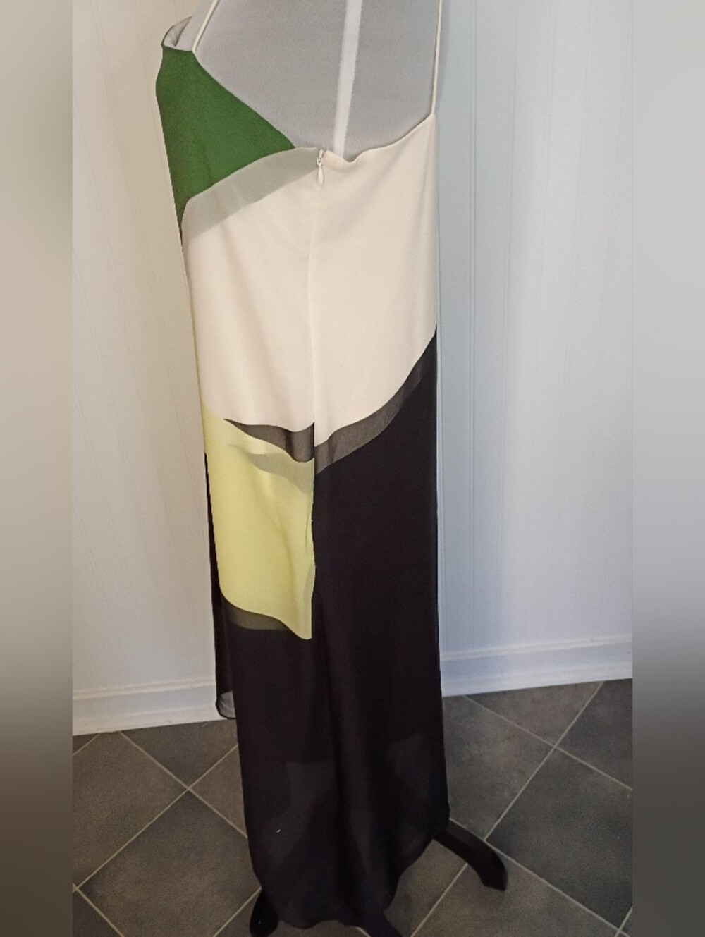 Tibi Pieza Draped Silk Slip Dress Colorblock Green Yellow Black Size 10 - Picture 9 of 15